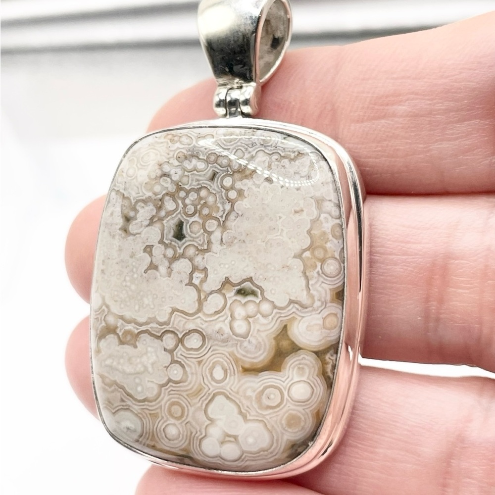 Large Ocean Jasper 925 Solid Sterling Silver Pend… - image 2